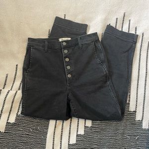 Madewell High Waisted Straight Leg Crop Pants Black Button Fly